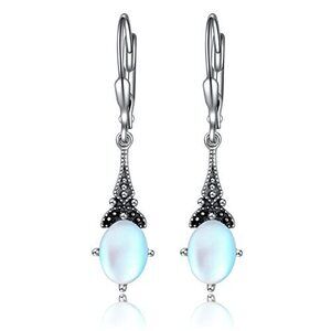 7266 Moonstone Earrings Sterling Silver Vintage Leverback Drop Dangle